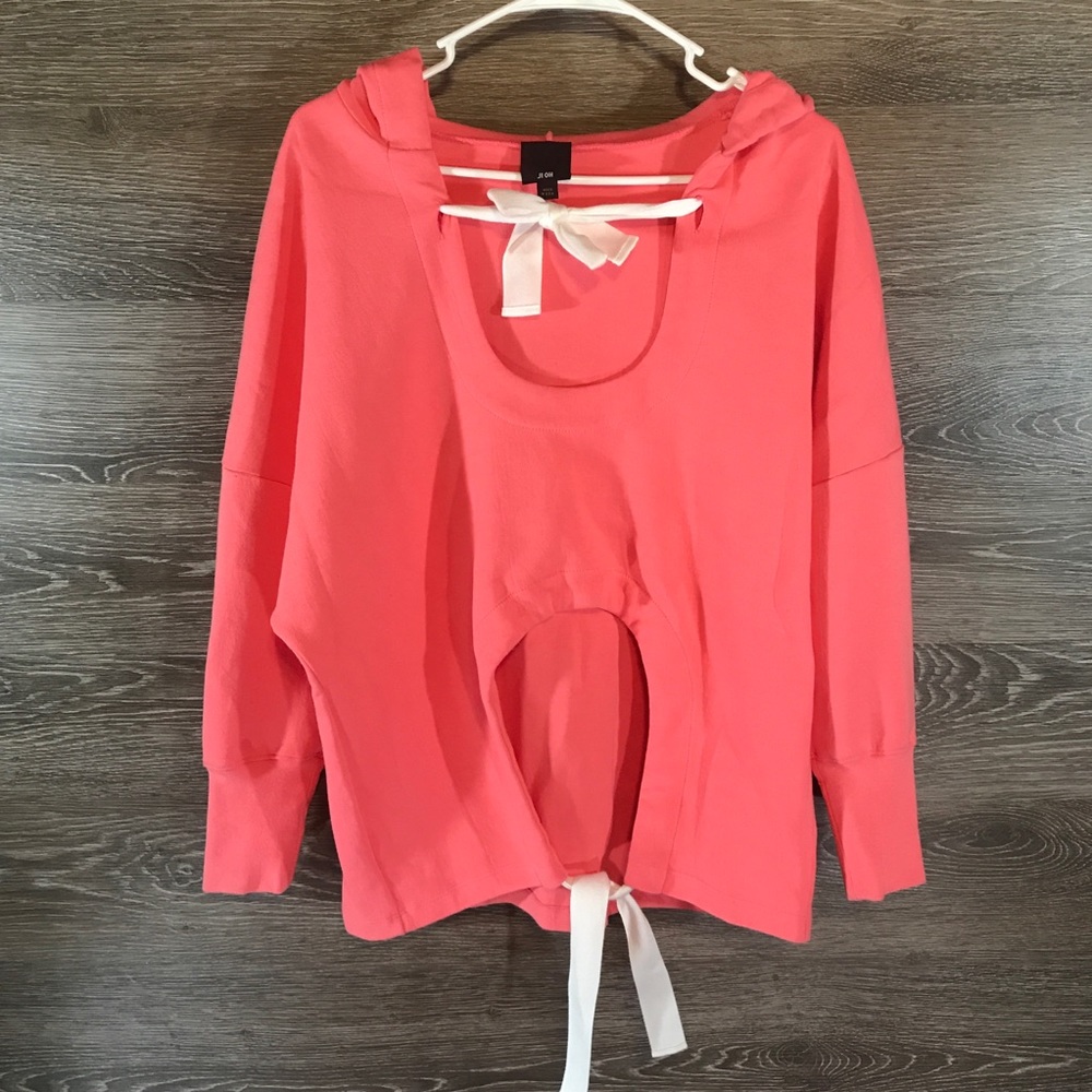 NWOT JI OH Cutout Hem Hoodie Sweatshirt Knit Pink